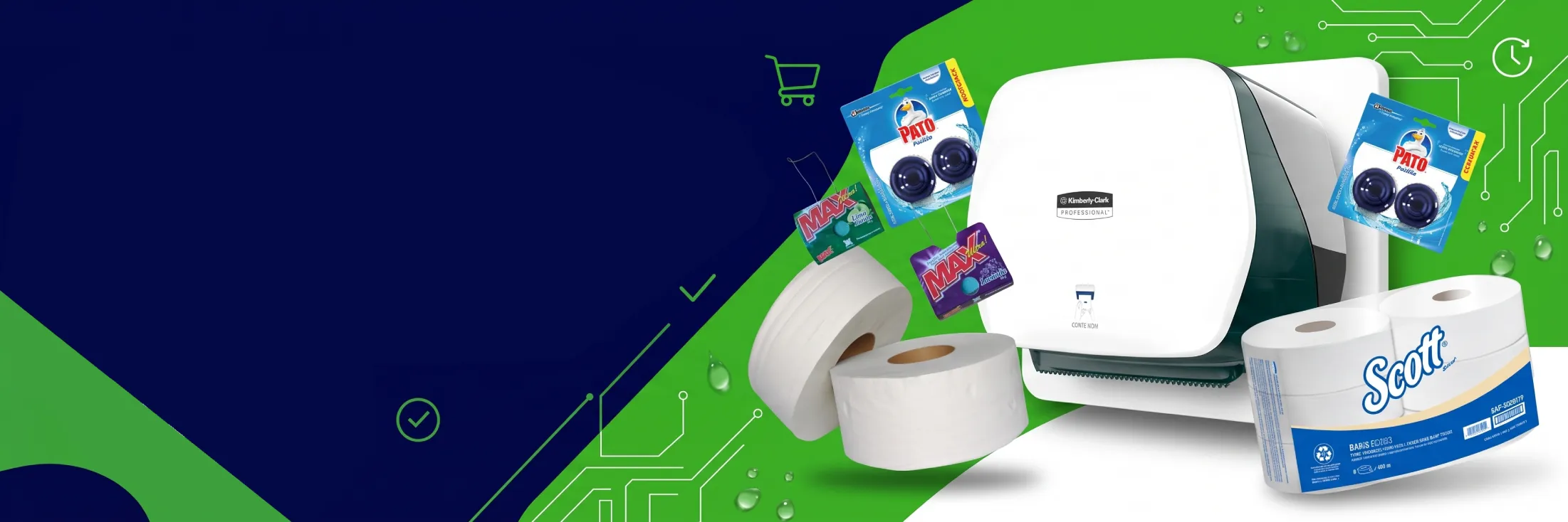Banner de material de productos de baño e higiene.